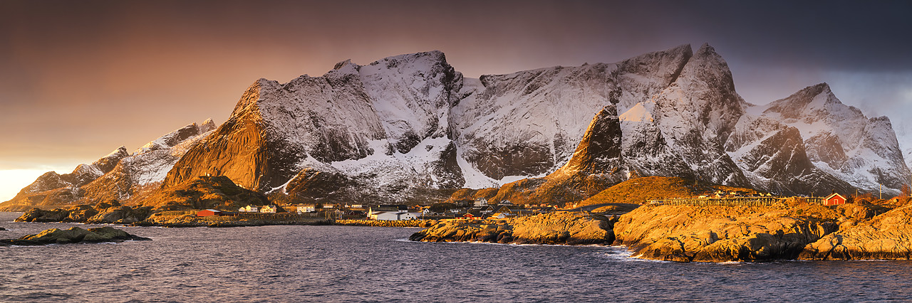 #170087-1 - Morning Light on Snow-covered Mountains, Reine, Lofoten Islands, Norway