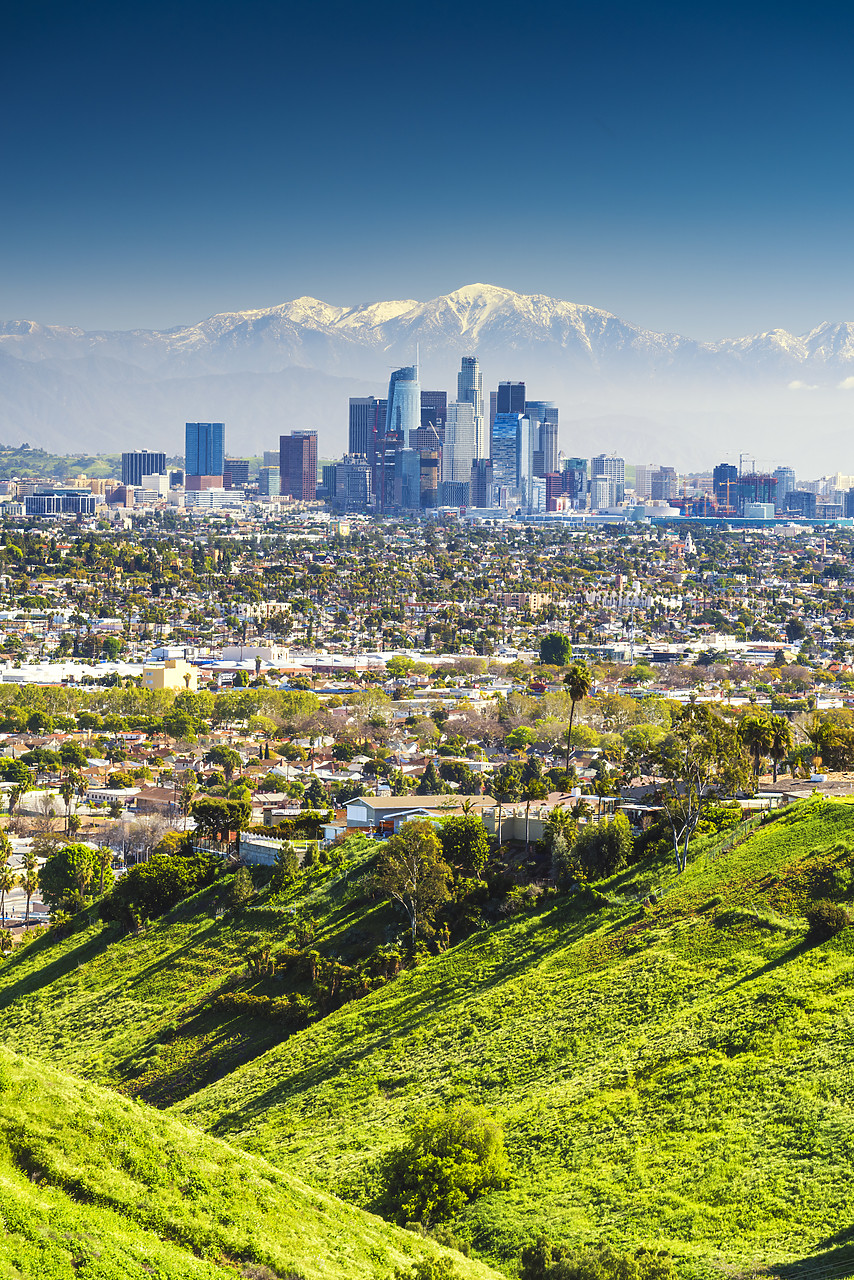 #170220-2 - Los Angeles Skyline and Snow Capped San Gabriel Mountains, California, USA