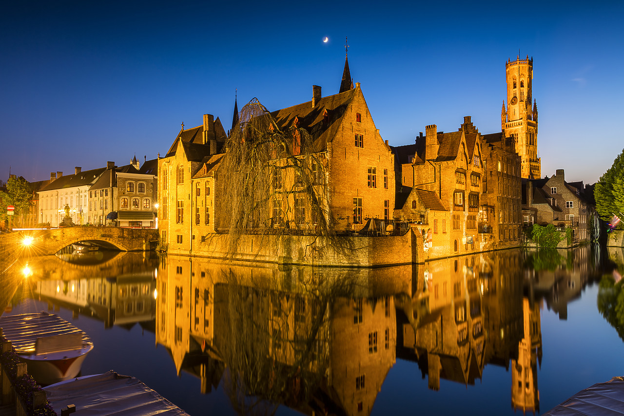 #170310-1 - Rozenhoedkai Canal & Belfry at Dusk, Brugge, Belgium