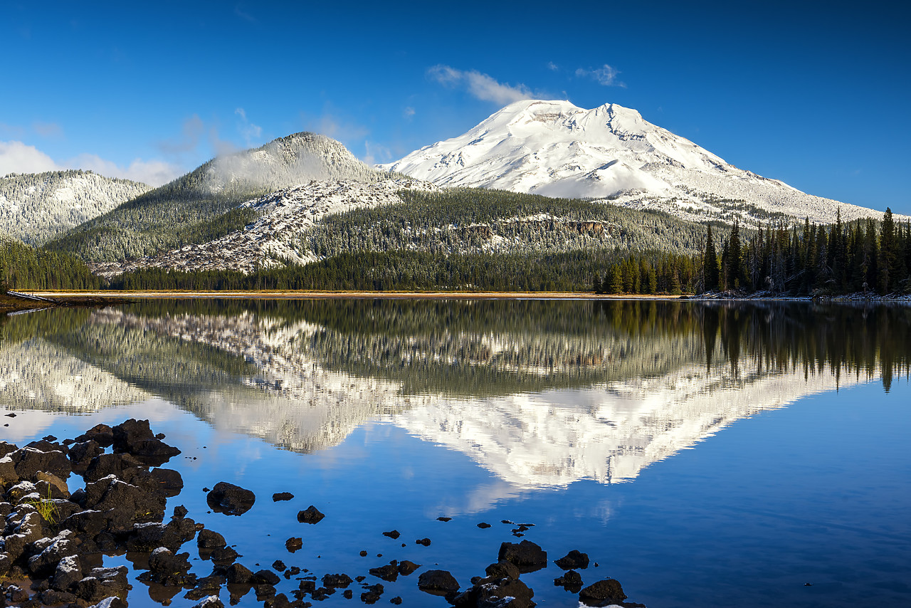 #170510-1 - Snow-covered South Sister Reflecting in Sparks Lake, Oregon, USA