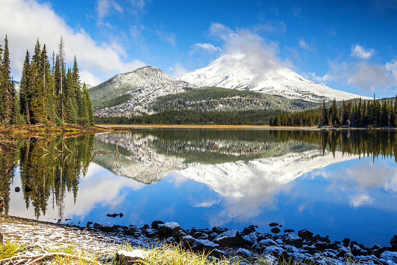 #170511-1 - Snow-covered South Sister Reflecting in Sparks Lake, Oregon, USA