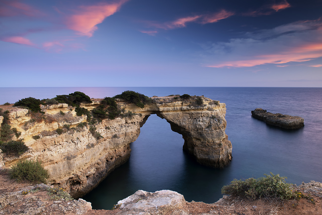 #180230-1 - Sea Arch at Sunset, Praia de Albandeira, Algarve, Portugal