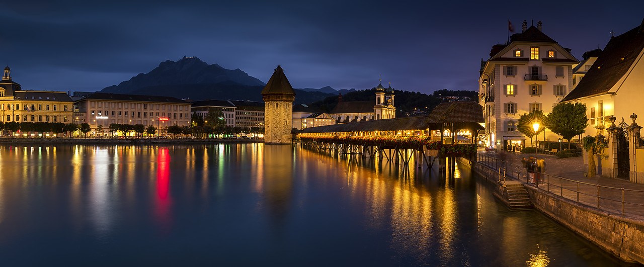 #180406-1 - Chapel Bridge & Water Tower at Night, Lucerne, Switzerland