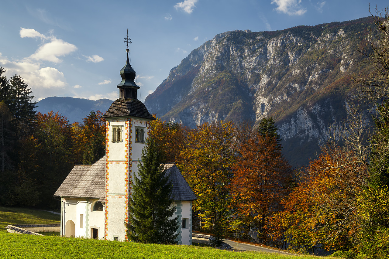 #180458-1 - Church in Autumn, Lake Bohinj,  Triglav National Park, Slovenia
