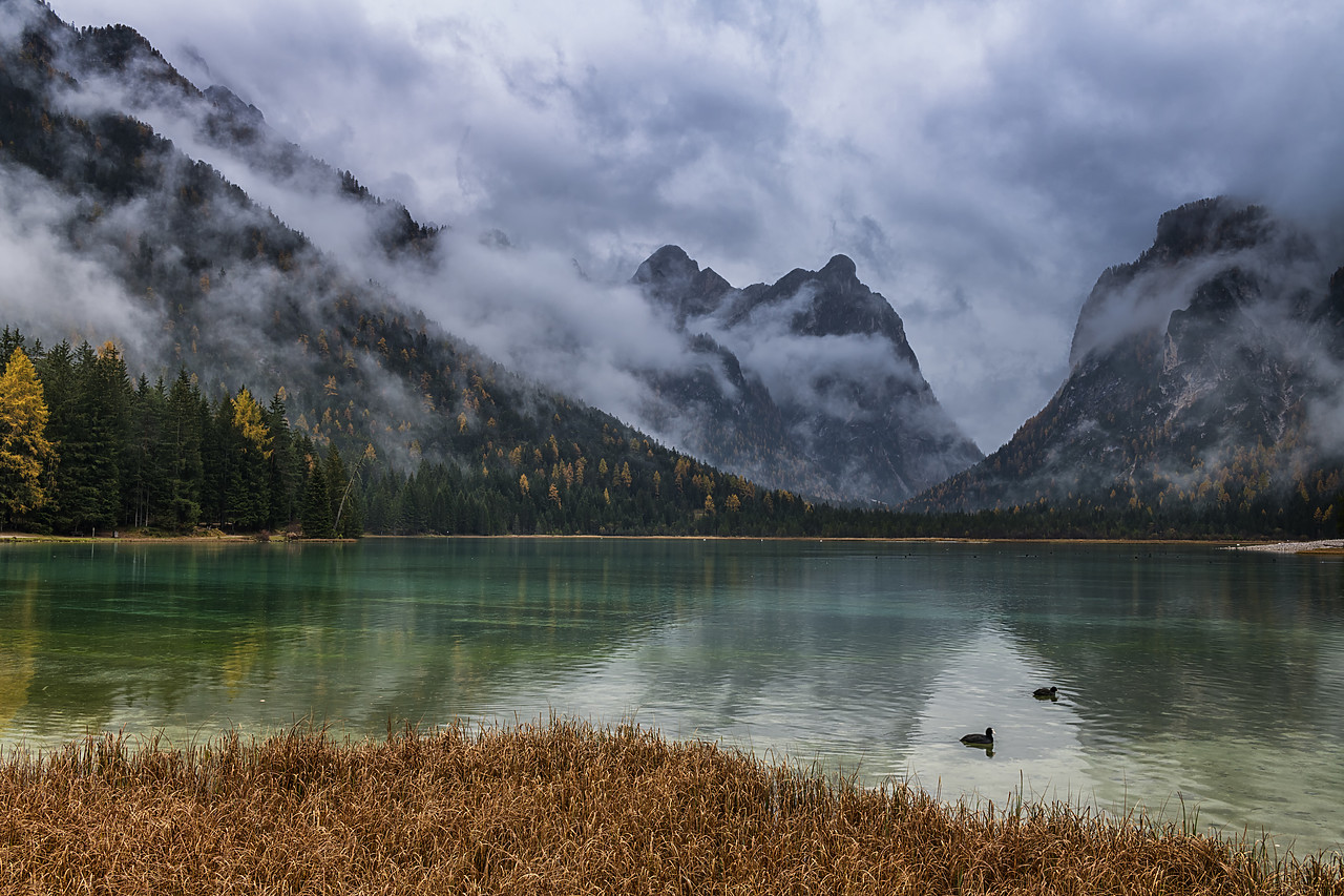 #180502-1 - Low Clouds Over Lago di Dubbiaco, Dolomites, Italy