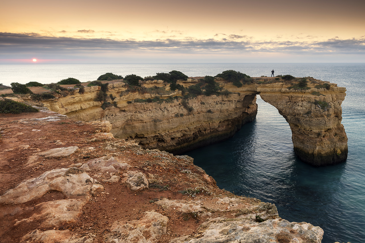 #190001-1 - Natural Sea Arch at Sunrise, Praia da Albandeira, Algarve, Portugal