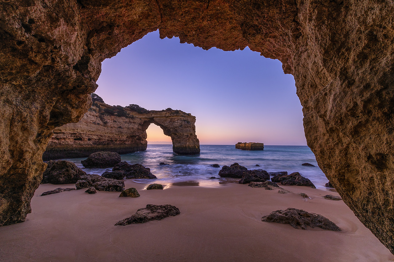 #190012-1 - Natural Sea Arch Framed by Cave, Praia da Albandeira, Algarve, Portugal