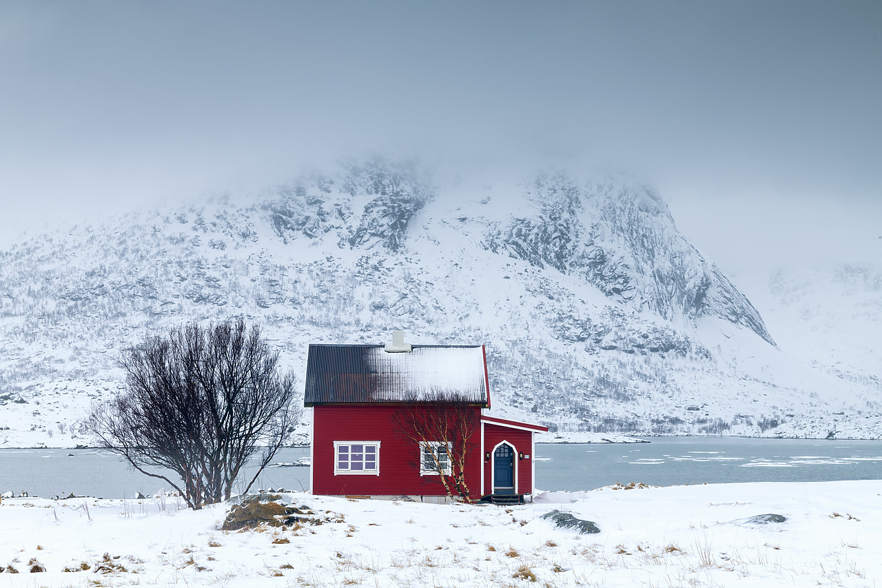 #190413-1 - Red House in Winter, Lofoten Islands, Norway