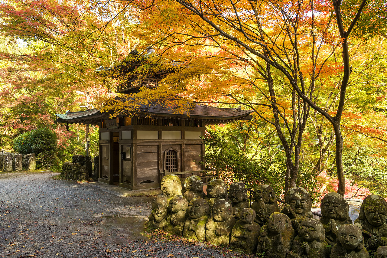 #190656-1 - Stone statues at Otagi Nenbutsu ji Temple in Autumn, Arashiyama Sagano area, Kyoto, Japan