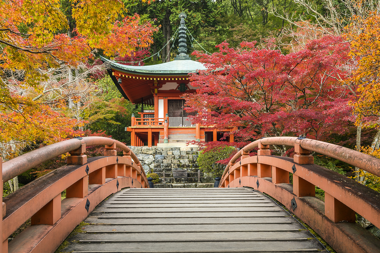 #190671-1 - Bentendo Hall & Bridge in Autumn, Daigo-ji Temple, Kyoto, Japan