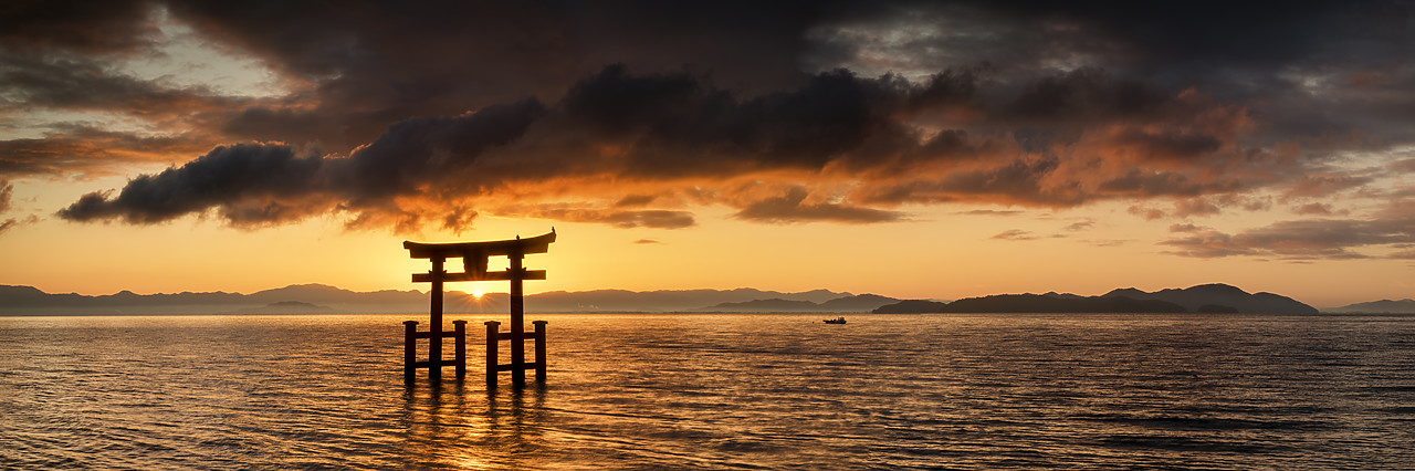 #190689-1 - Shirahige Shrine Torii Gate at Sunrise, Lake Biwa, Takashima, Shiga Prefecture, Japan