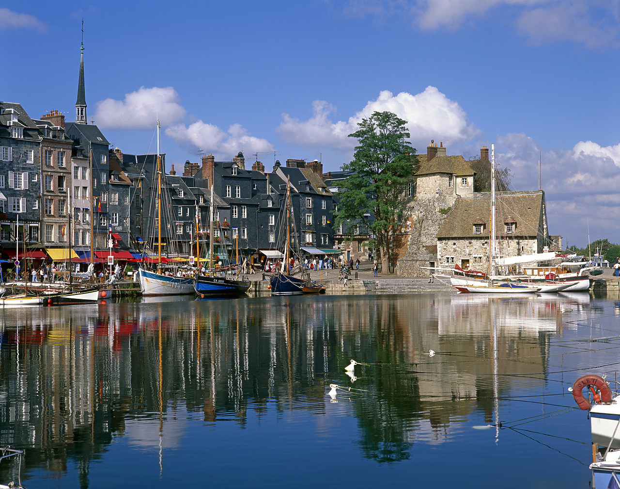 #200256-6 - Boats Reflecting in Harbour, Honfleur, Normandy, France