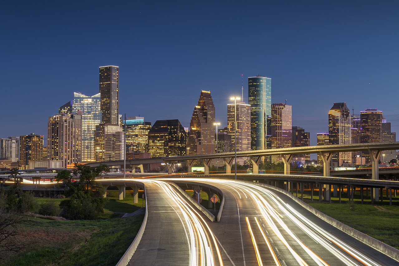 #220166-1 - Houston Skyline & Freeway at Night, Houston, Texas, USA