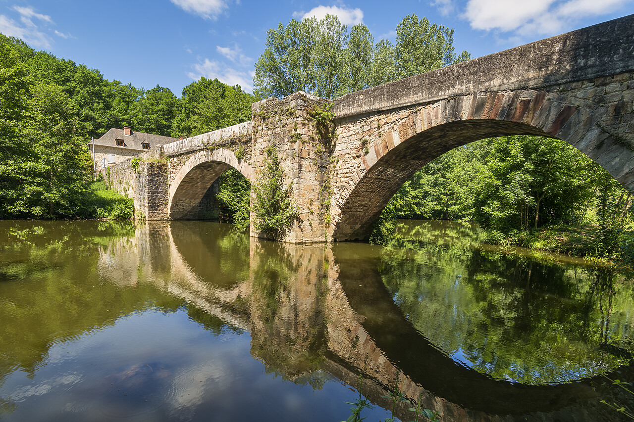 #220295-1 - Pont Saint Blaise Reflecting in  River Aveyron,  Aveyron, Occitanie, France