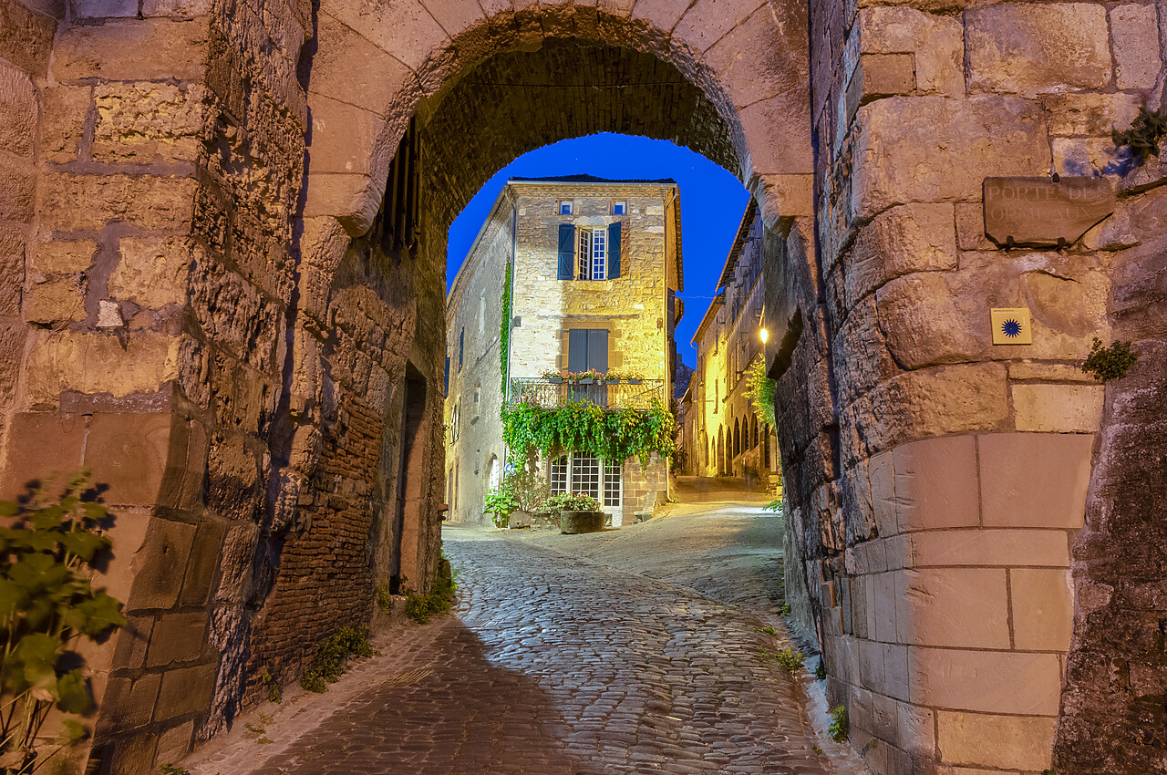 #220298-1 - Medieval Gateway at Night, Cordes-sur-Ciel, Tarn, Occitanie, France