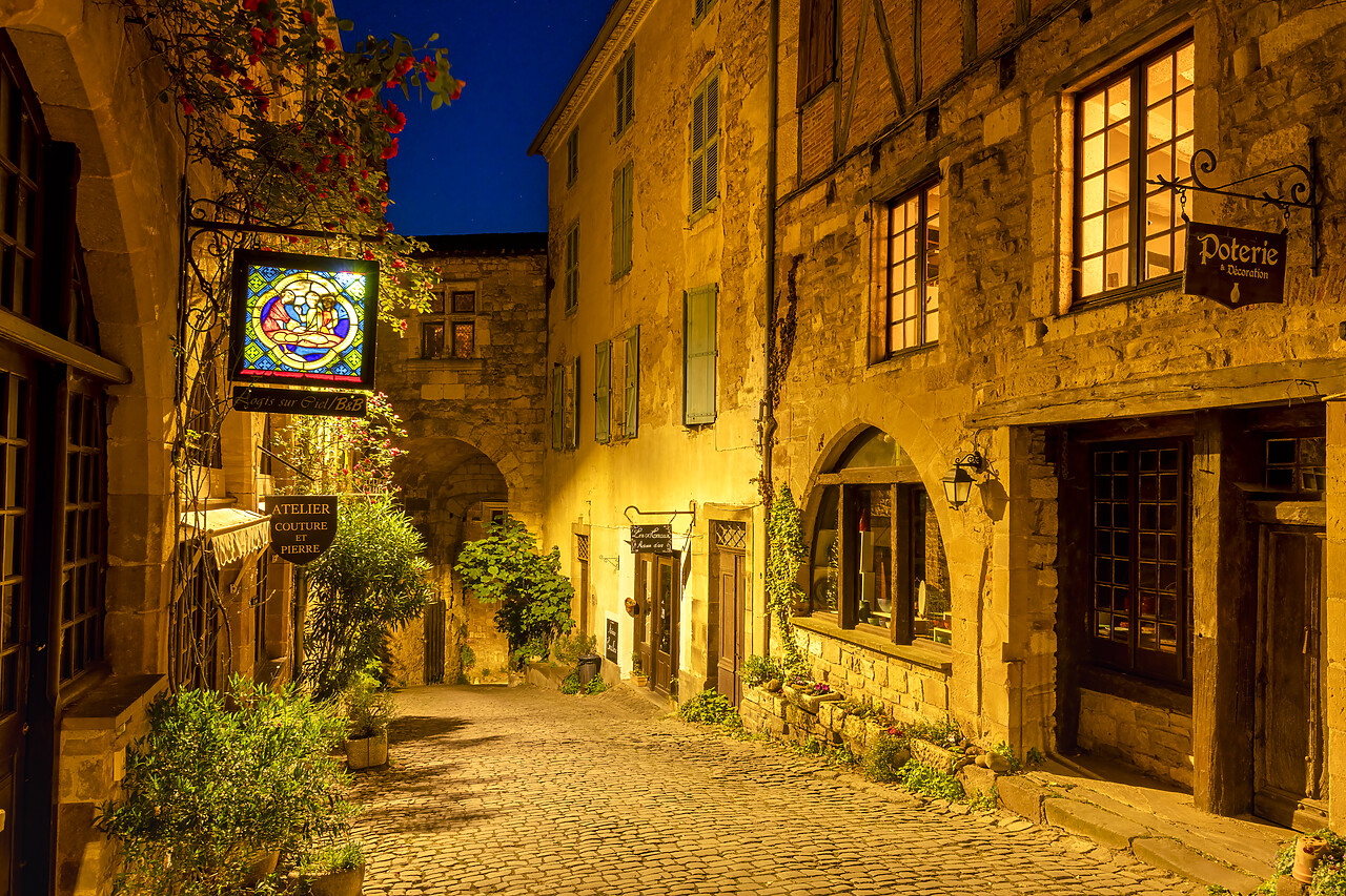 #220299-1 - Medieval Village Street at Night, Cordes-sur-Ciel, Tarn, Occitanie, France