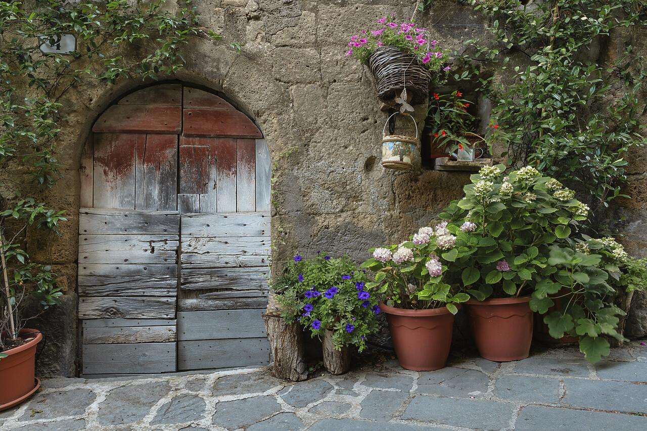 #220380-1 - Old Door & Flowers, Bagnoregio, Lazio, Italy
