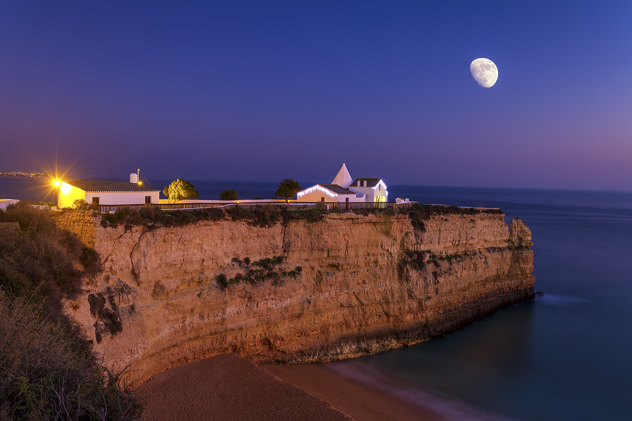 #400013-1 - Moon over Chapel Nossa Senhora da Rocha, Lagoa, Algarve, Portugal
