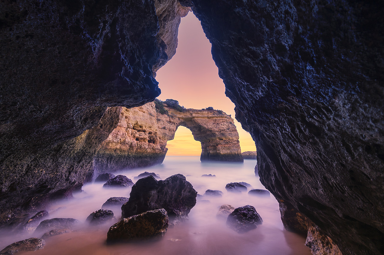 #400022-1 - Natural Sea Arch Framed by Cave, Praia da Albandeira, Algarve, Portugal