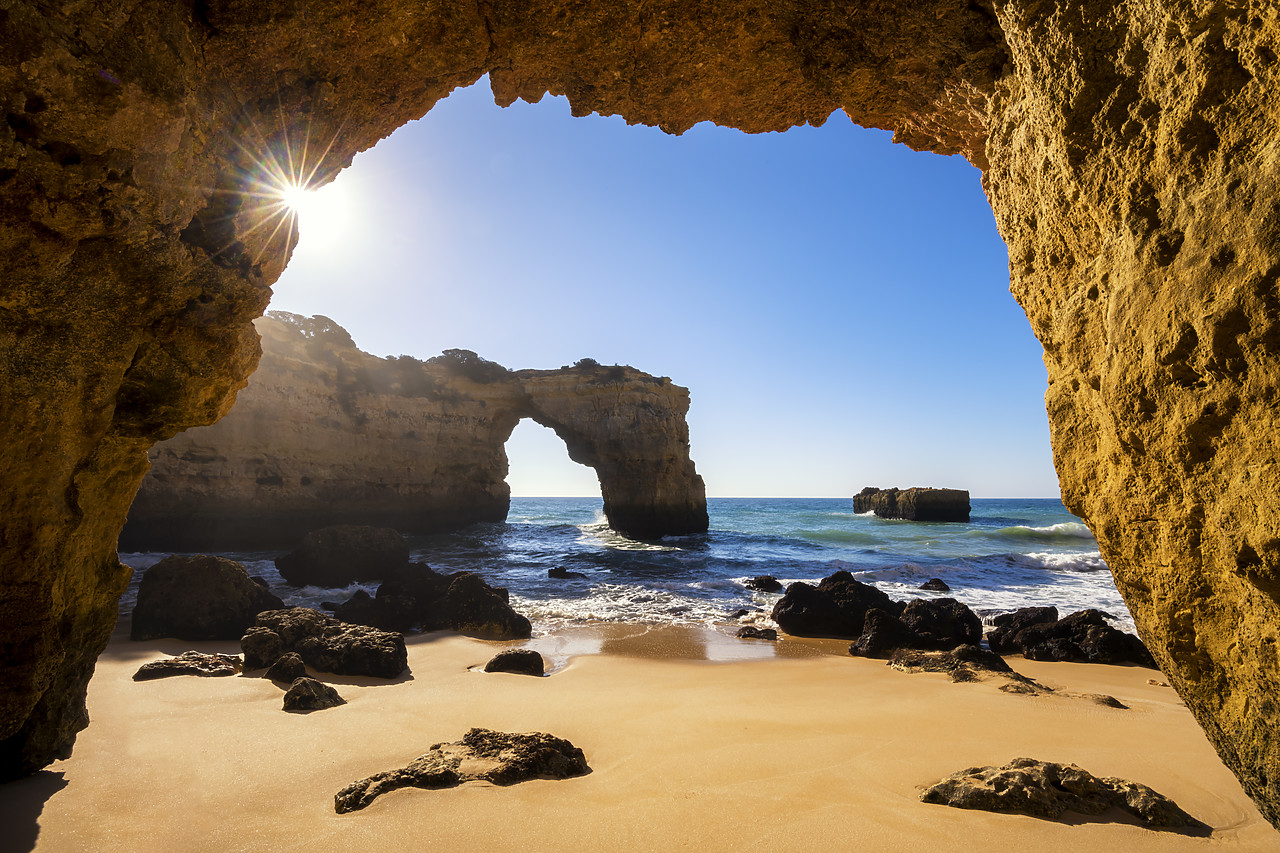 #400031-1 - Natural Sea Arch Framed by Cave, Praia da Albandeira, Algarve, Portugal