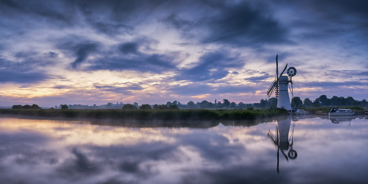 #400120-1 - Thurne Mill & Clouds Reflecting in River Thurne, Norfolk Broads, Norfolk, England