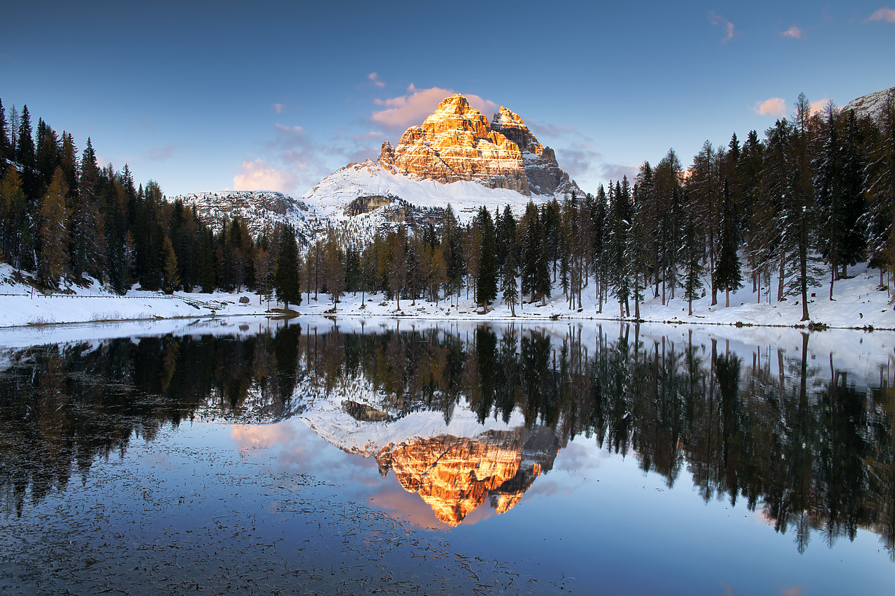#400324-1 - Tre Cime di Lavaredo Reflecting in Lake Antorno, Belluno Province,  Veneto, Dolomites, Italy