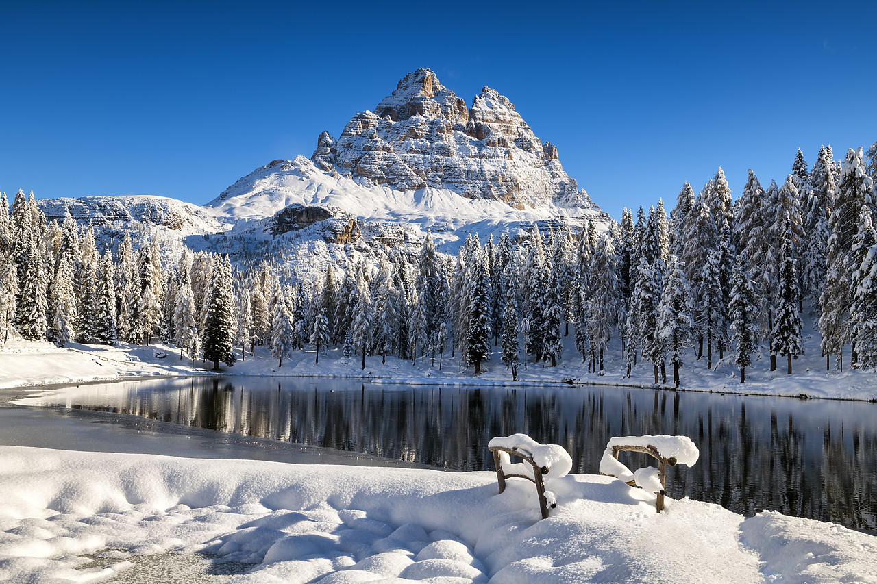 #400363-1 - Tre Cime di Lavaredo & Lake Antorno in Fresh Snow, Belluno Province,  Veneto, Dolomites, Italy