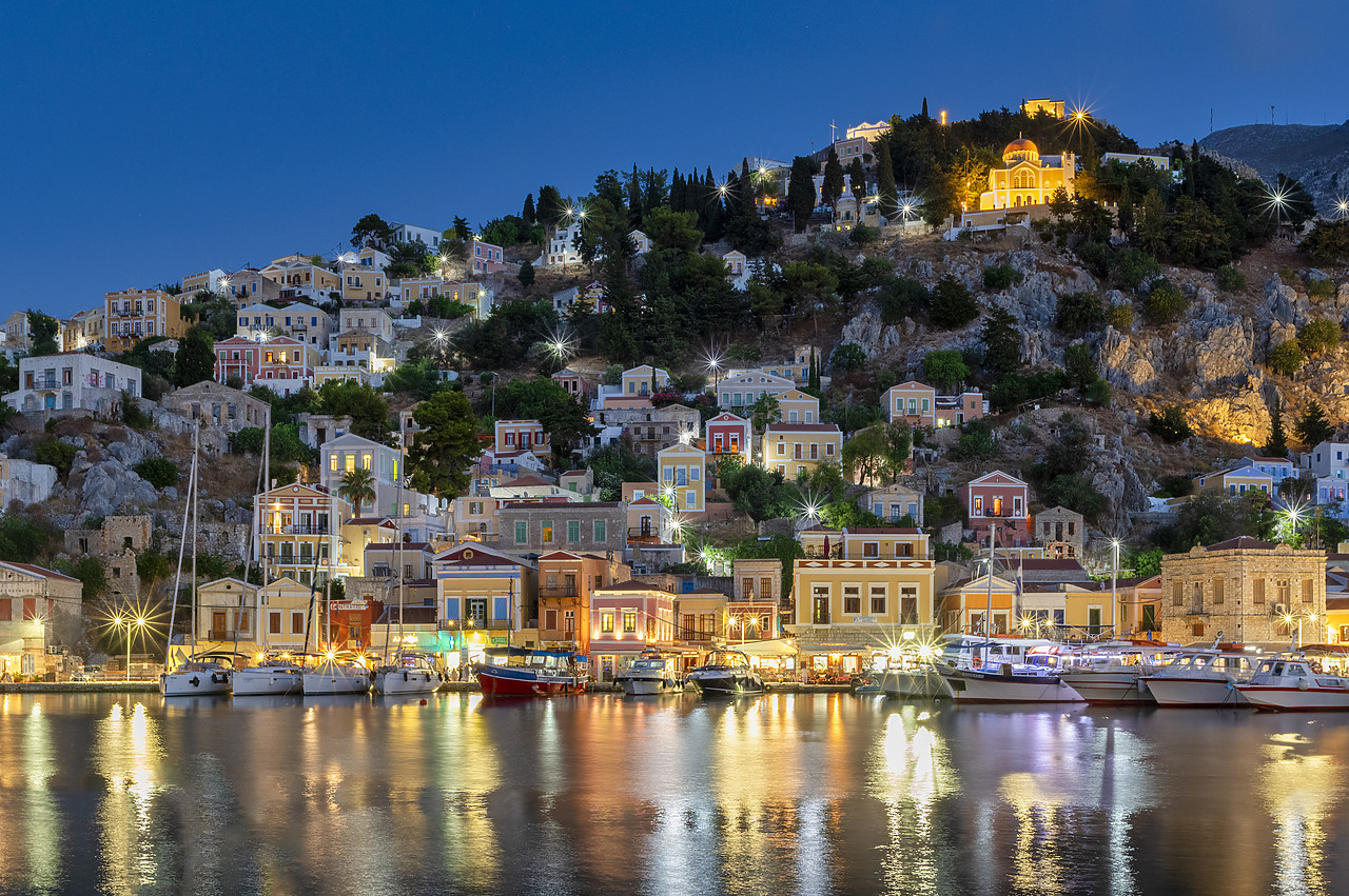 #410324-1 - Gialos Harbour at Night,  Symi Island, Dodecanese Islands, Greece