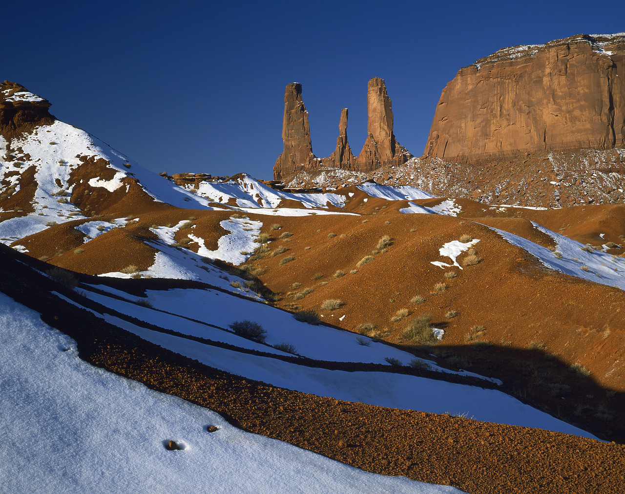 #891900-1 - Three Sisters in Winter, Monument Valley, Arizona, USA