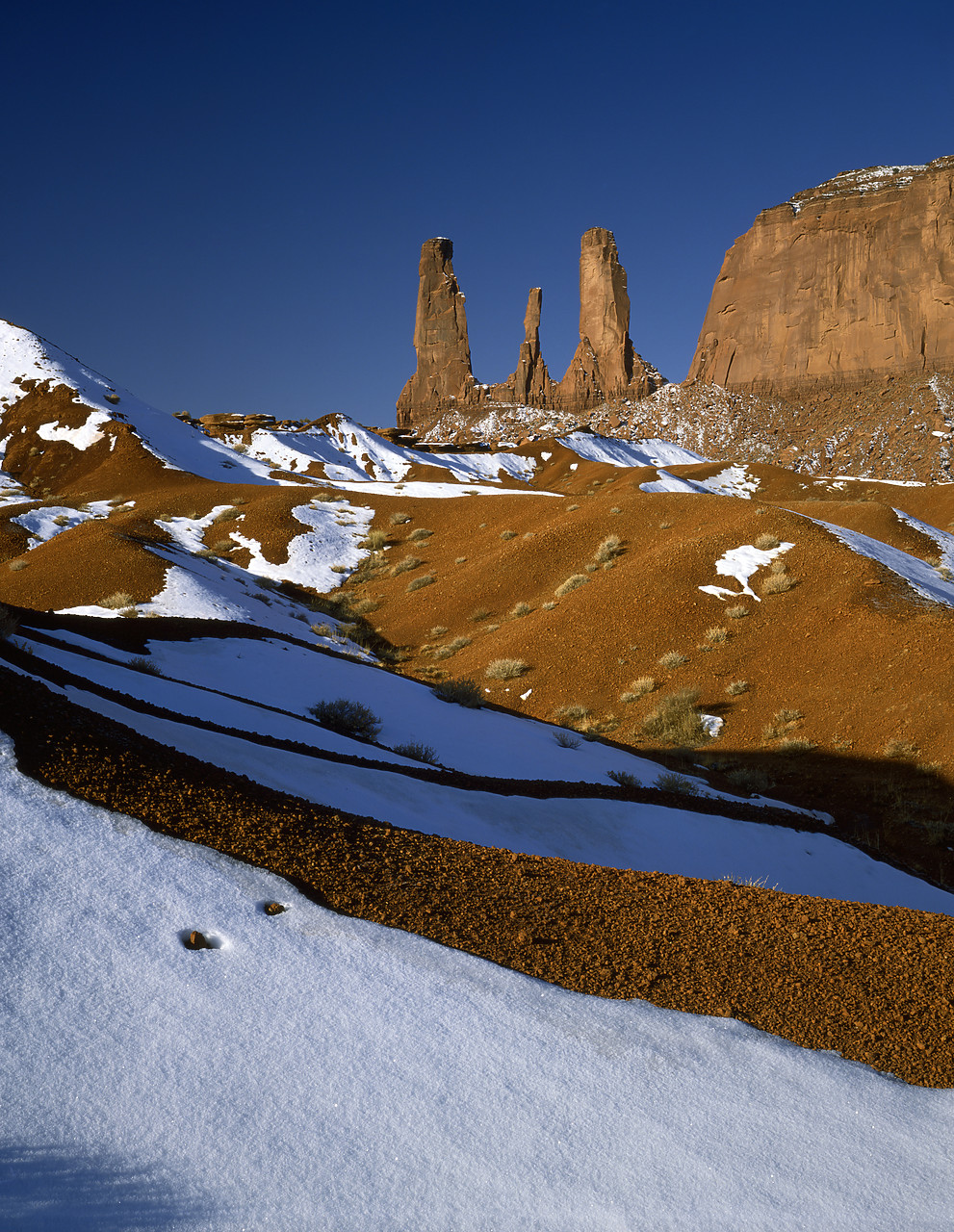 #891900-2 - Three Sisters in Winter, Monument Valley Tribal Park, Arizona, USA